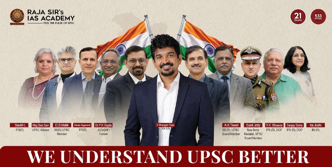 With a distinguished faculty comprising retired Civil Servants, Defence Officers, and seasoned UPSC experts, Raja Sir’s IAS Academy upholds its legacy of trusted success — consistently guiding aspirants to achieve distinguished ranks in the UPSC examinati